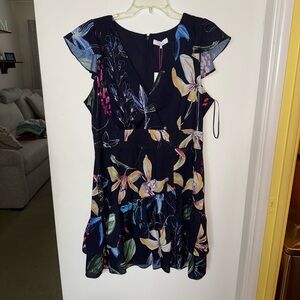 Parker Navy Floral Ruffle Mini Dress